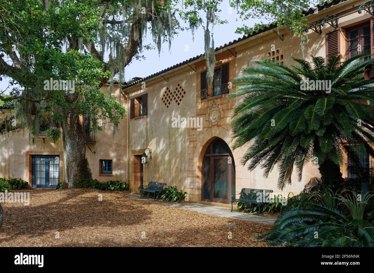 Pinewood Estate, villa in stile mediterraneo, vista posteriore, architetto Charles Wait, casa grande, Architetto paesaggista William L. Phillips, 1930, Florida, Foto Stock