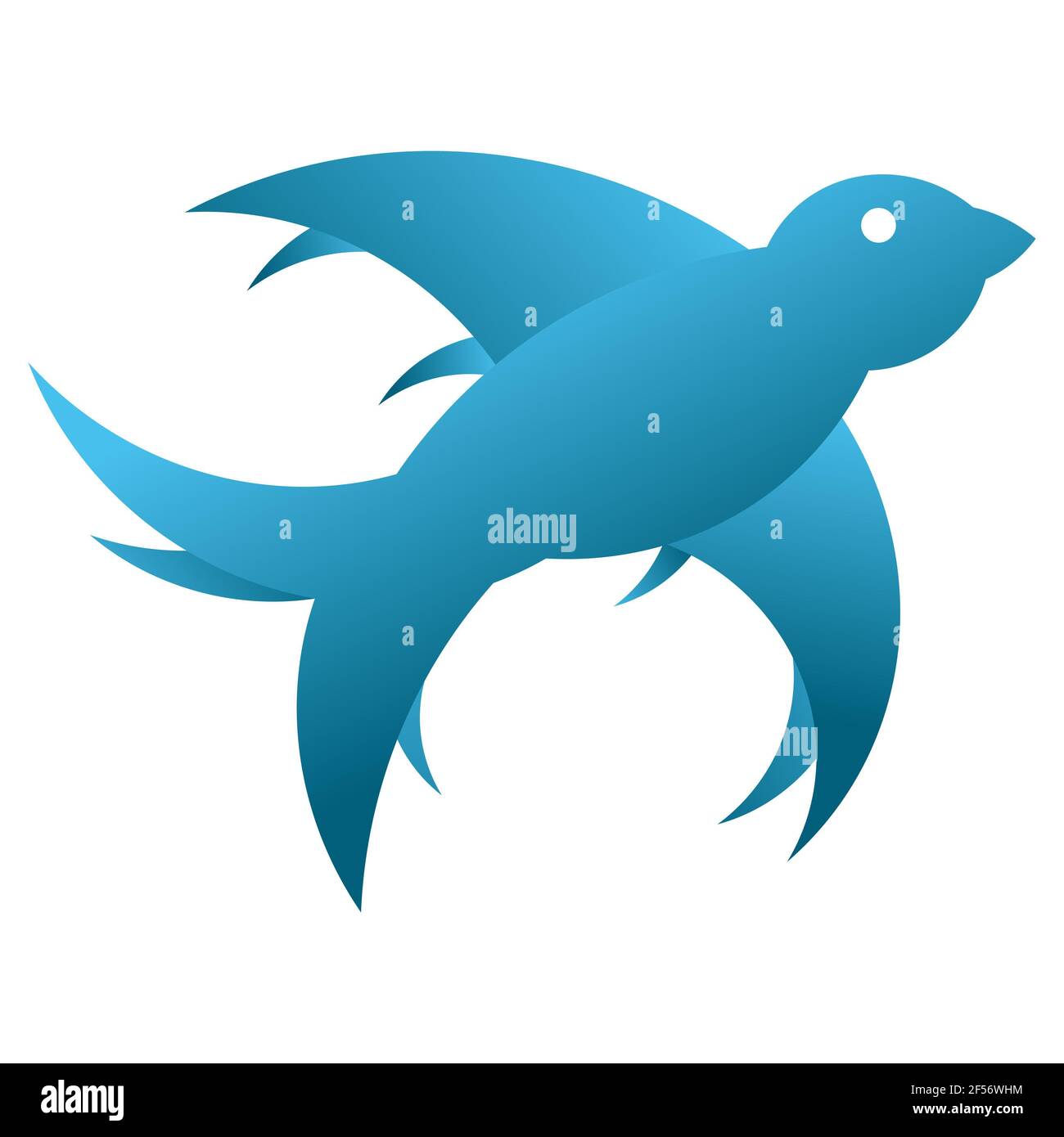 Blue Bird in volo, design per un'icona o logo di società di libertà e di pace. Foto Stock
