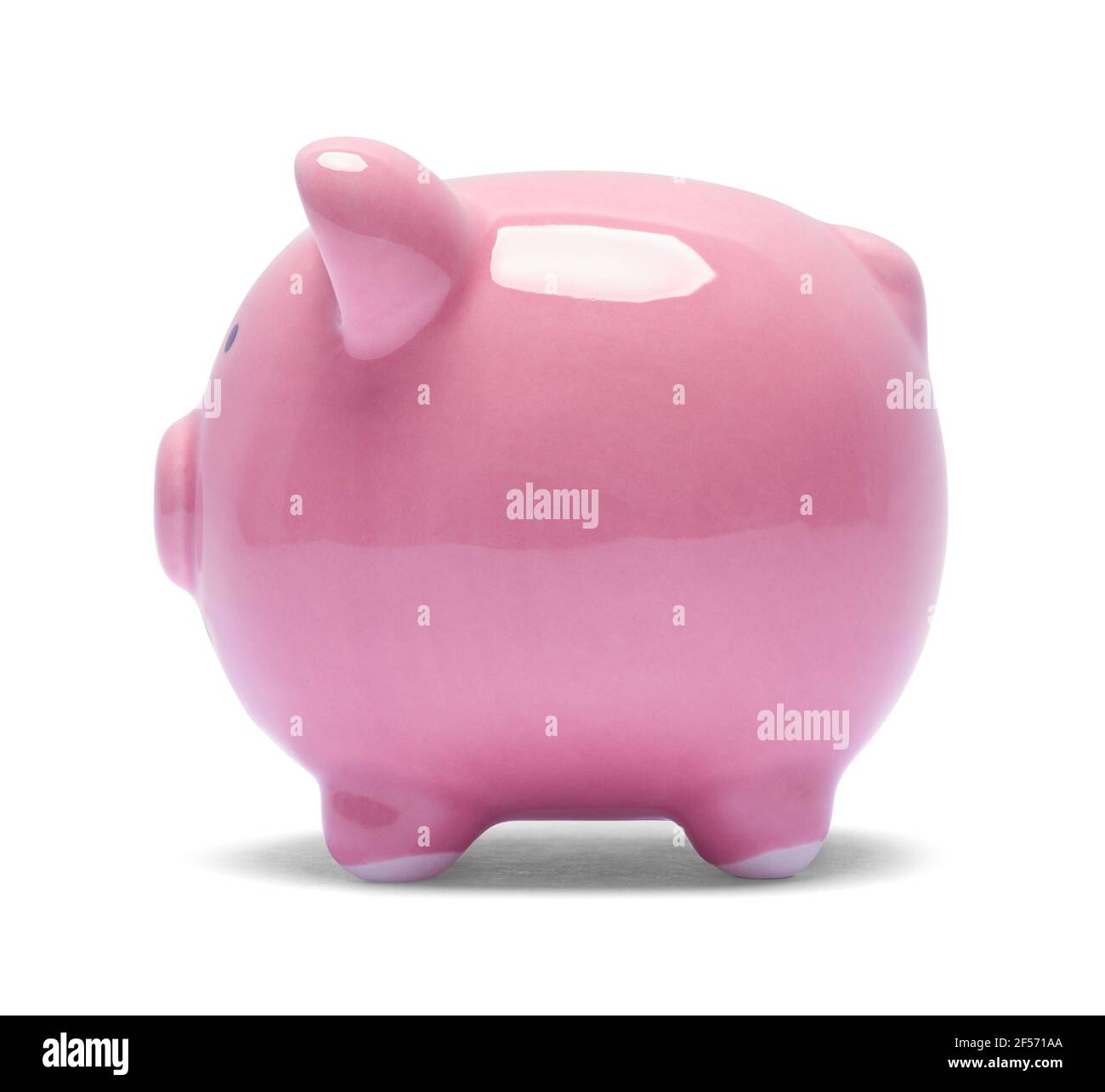 Pink Ceramic Piggy Bank Cut out Vista laterale. Foto Stock