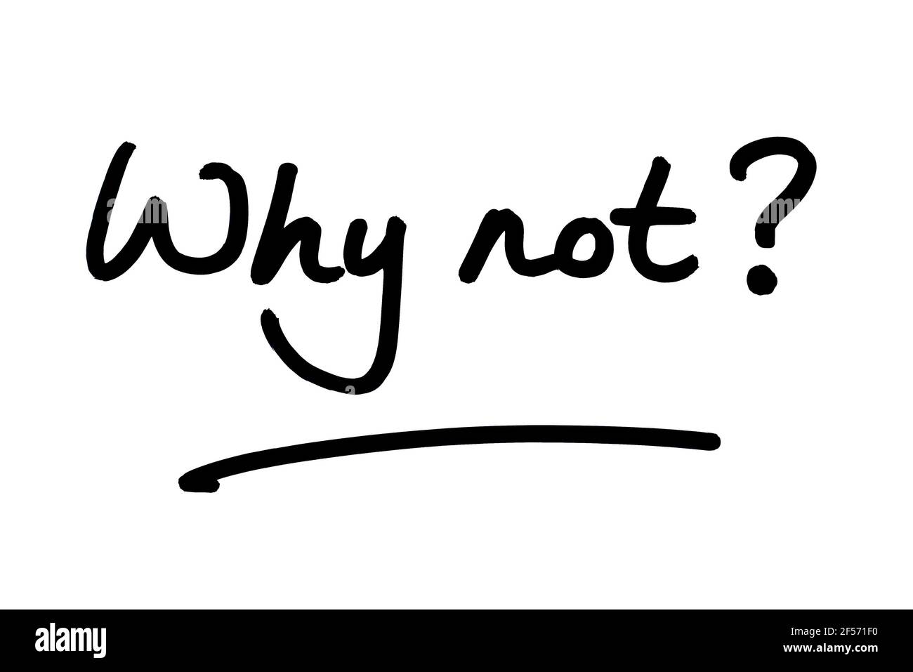 Perché no? scritto a mano su sfondo bianco. Foto Stock