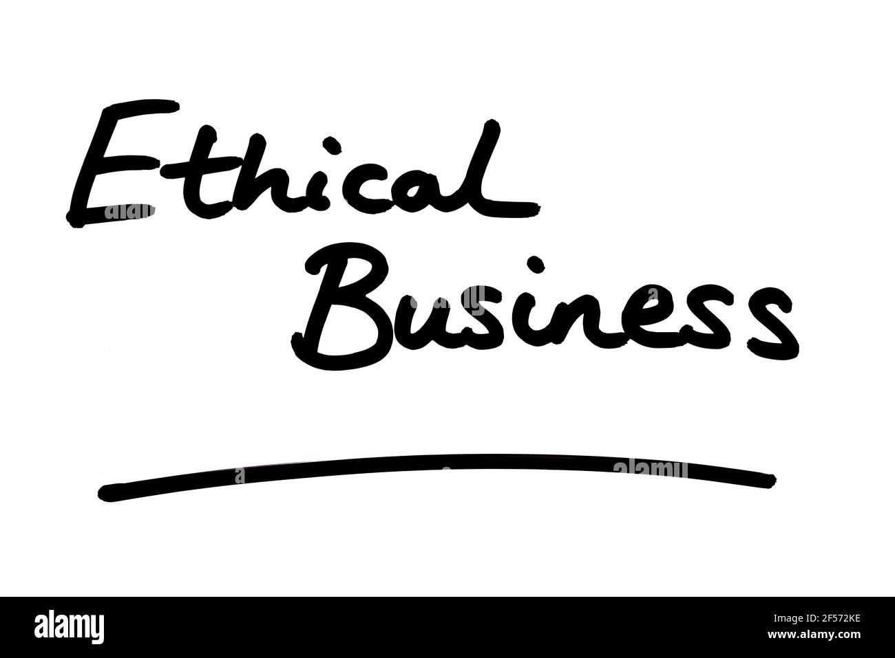 Ethical Business, scritto a mano su sfondo bianco. Foto Stock