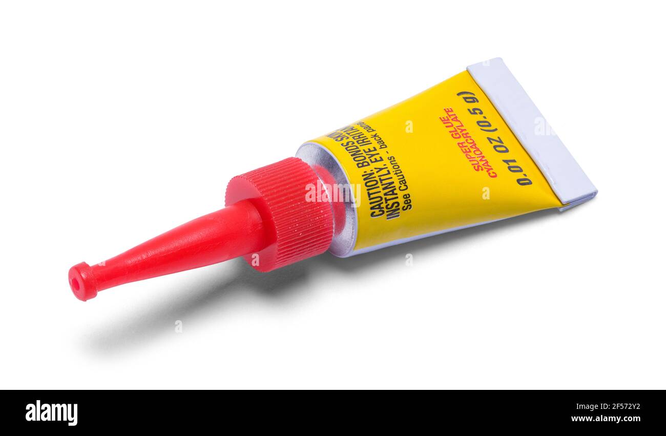 Tubo giallo di Super Glue Cut out Foto Stock