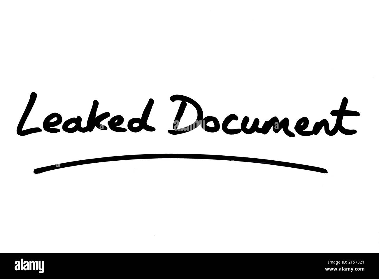 Documento trapelato, scritto a mano su sfondo bianco. Foto Stock