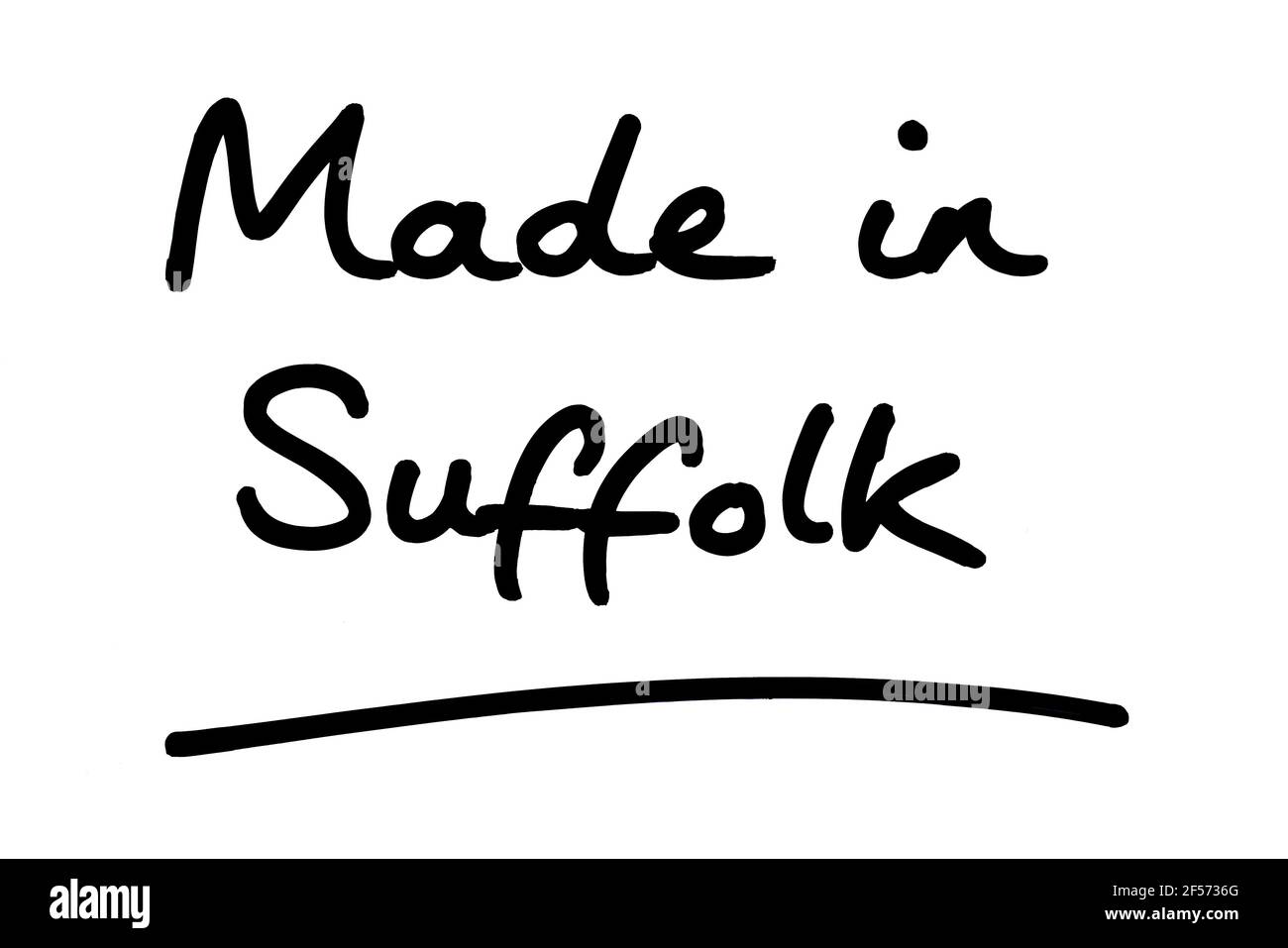 Realizzato in Suffolk, scritto a mano su sfondo bianco. Foto Stock