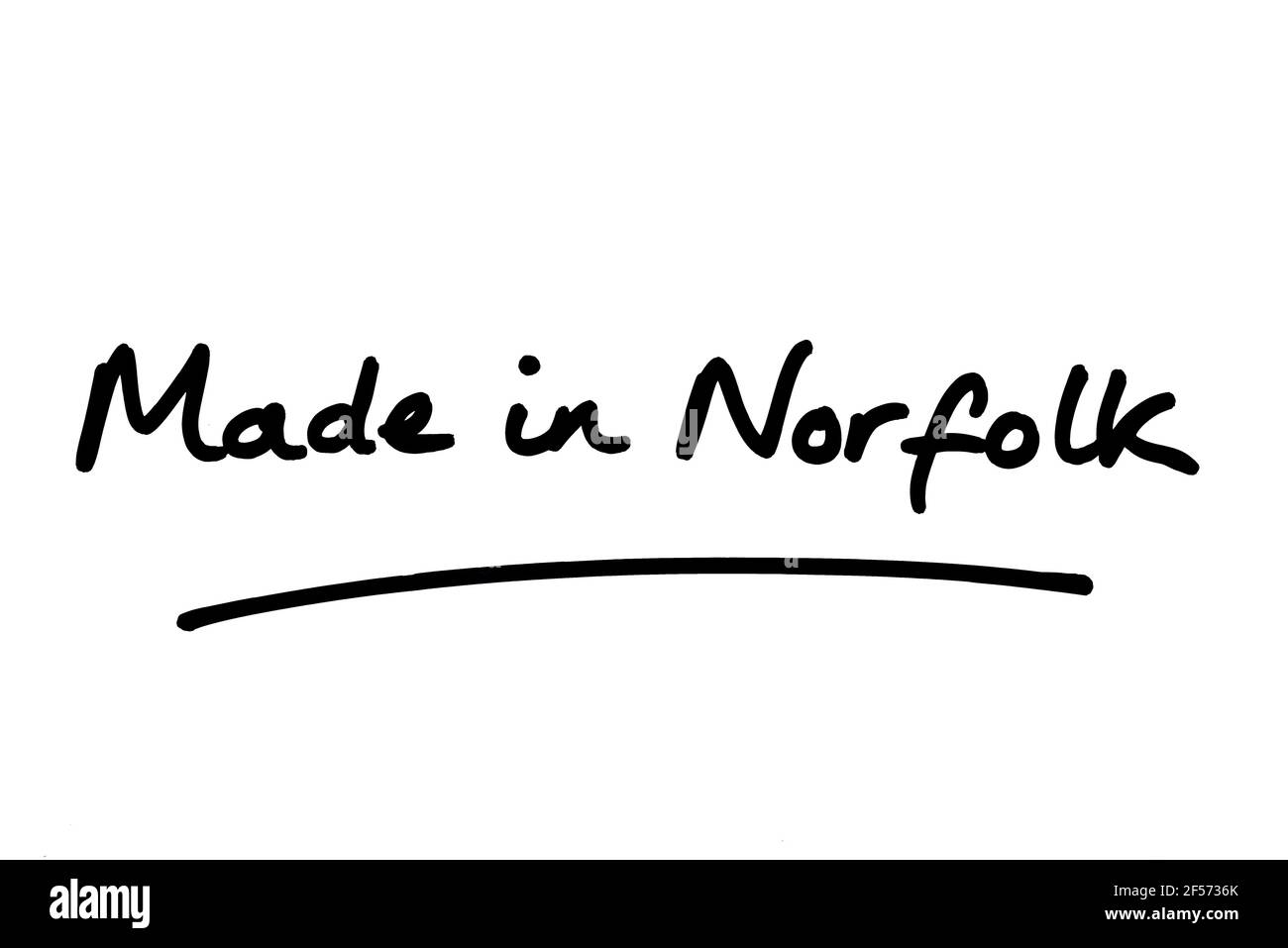 Realizzato in Norfolk, scritto a mano su sfondo bianco. Foto Stock