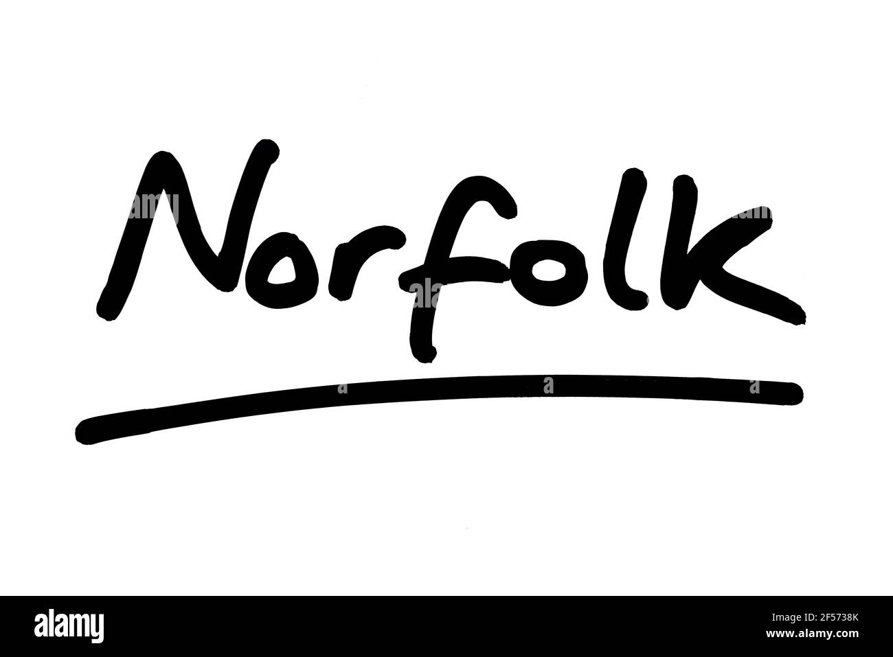 Norfolk, scritto a mano su sfondo bianco. Foto Stock