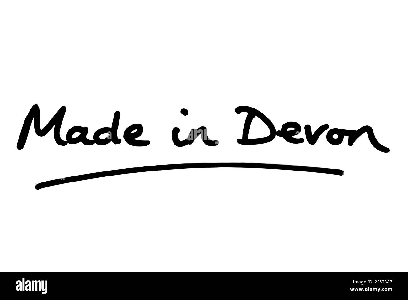 Realizzato in Devon, scritto a mano su sfondo bianco. Foto Stock