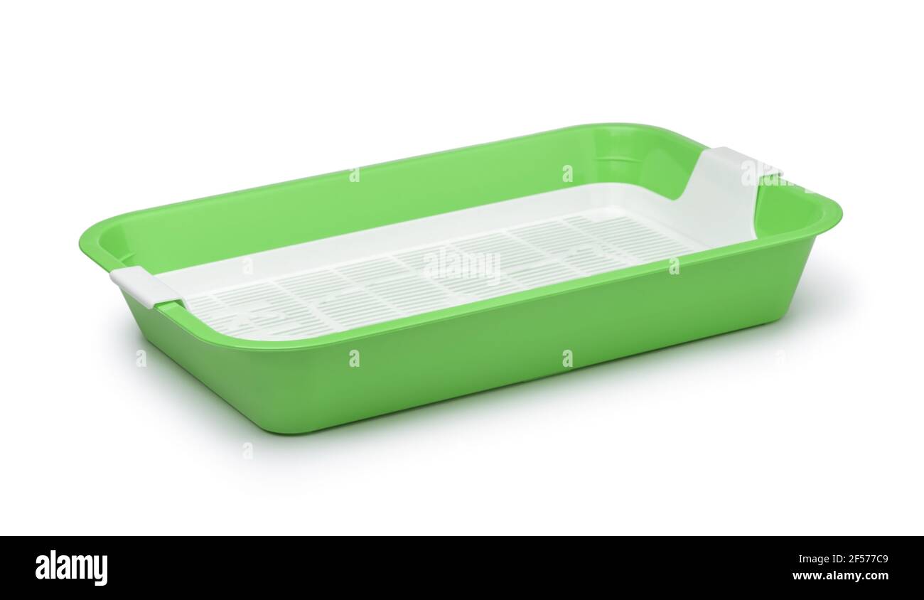 Vassoio di raccolta vuoto in plastica verde isolato su bianco Foto Stock Vassoio di raccolta vuoto in plastica verde isolato su bianco Foto Stock