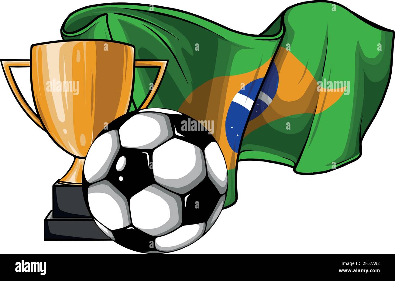 pallone da calcio con coppa e vettore bandiera brasile Illustrazione Vettoriale