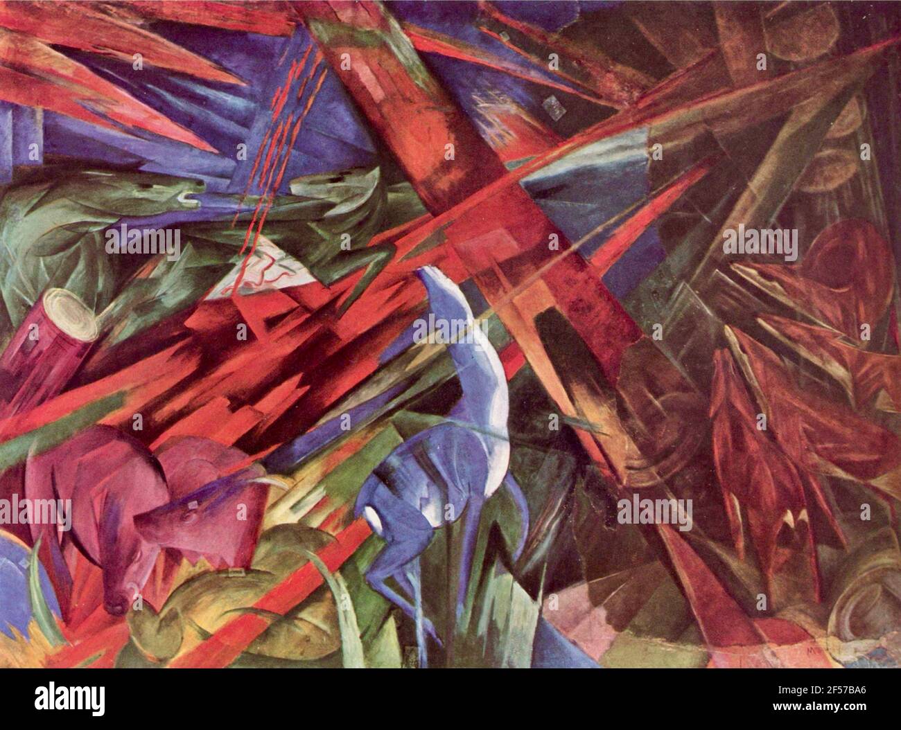 Franz Marc opera d'arte intitolata il fate degli animali. Raffigura il punto di vista di Klee sul rapporto tra uomo e natura. Foto Stock