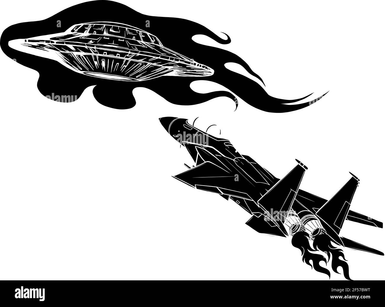 Silhouette nera dello spazio di stella di battaglia da un ufo e. aereo Illustrazione Vettoriale