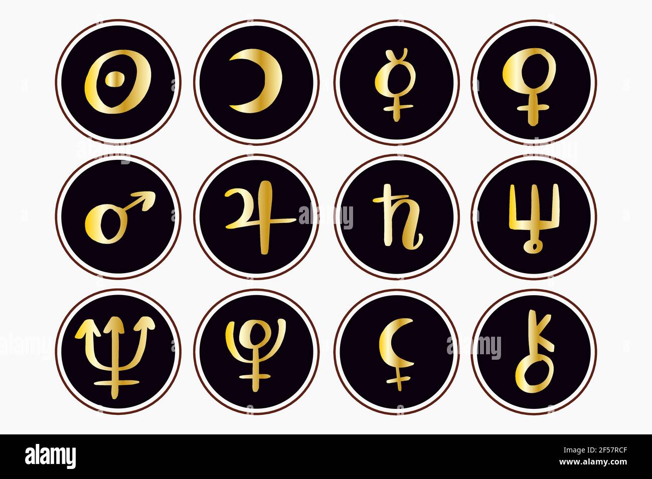 Simboli astrologici dei pianeti. Queste icone vengono utilizzate in astrologia Illustrazione Vettoriale