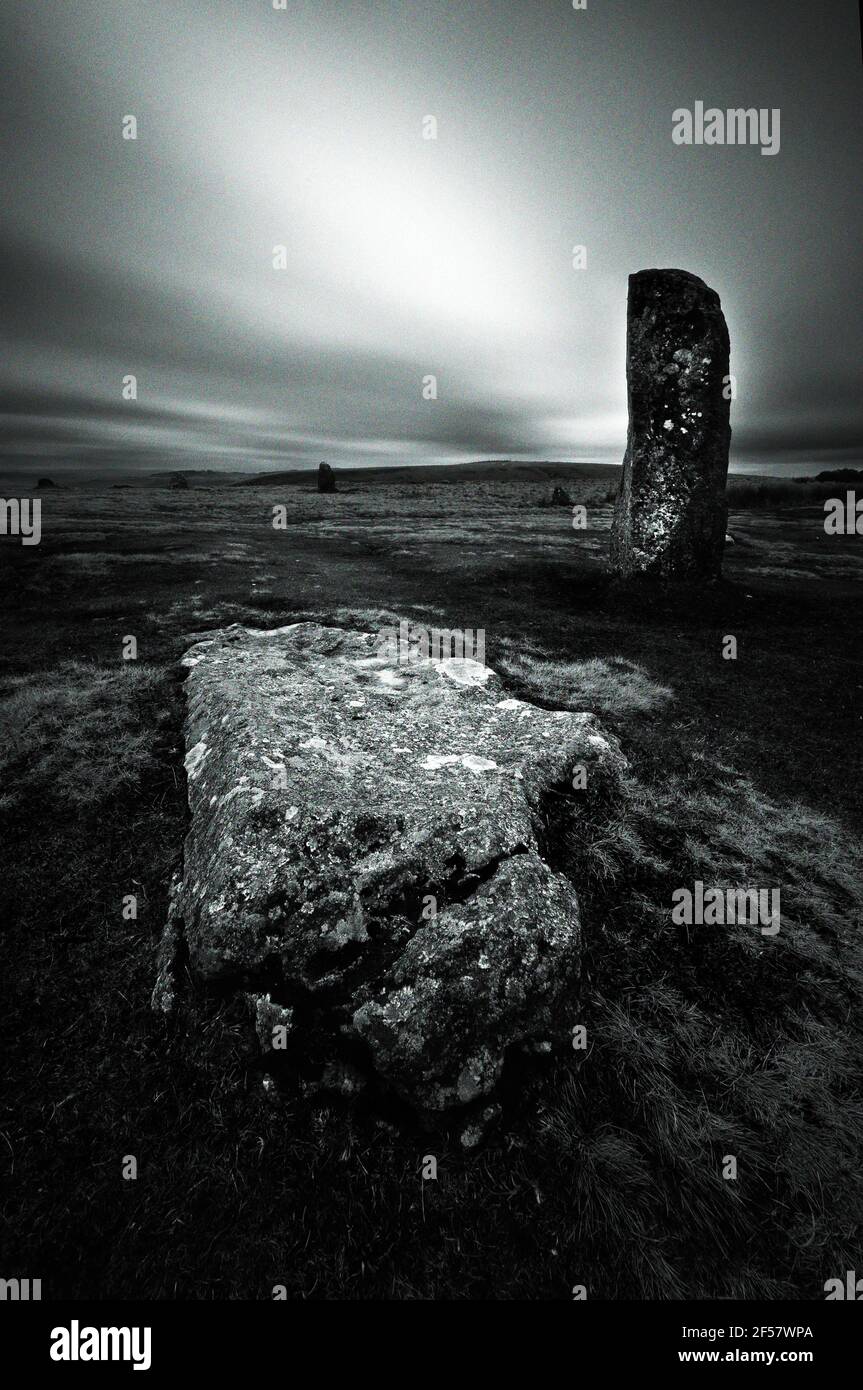 Mitchells Fold Stone Circle, shropshire Foto Stock