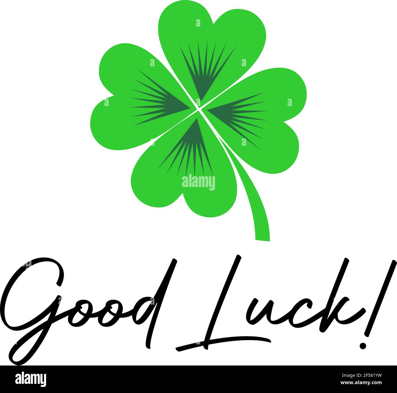 LOGO GOOD LUCK CON UN TRIFOGLIO VERDE A QUATTRO FOGLIE Illustrazione Vettoriale