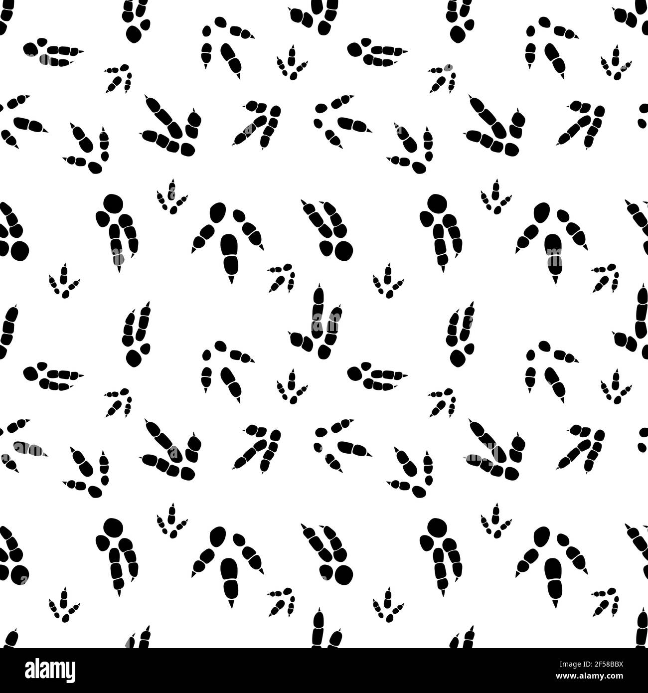 Tracce di dinosauro. Motivo senza giunture minimo. Sfondo con zampa, artiglio predatore. Illustrazione dell'impronta dei dinosauri perfetta per tessuti, avvolgi e. Illustrazione Vettoriale