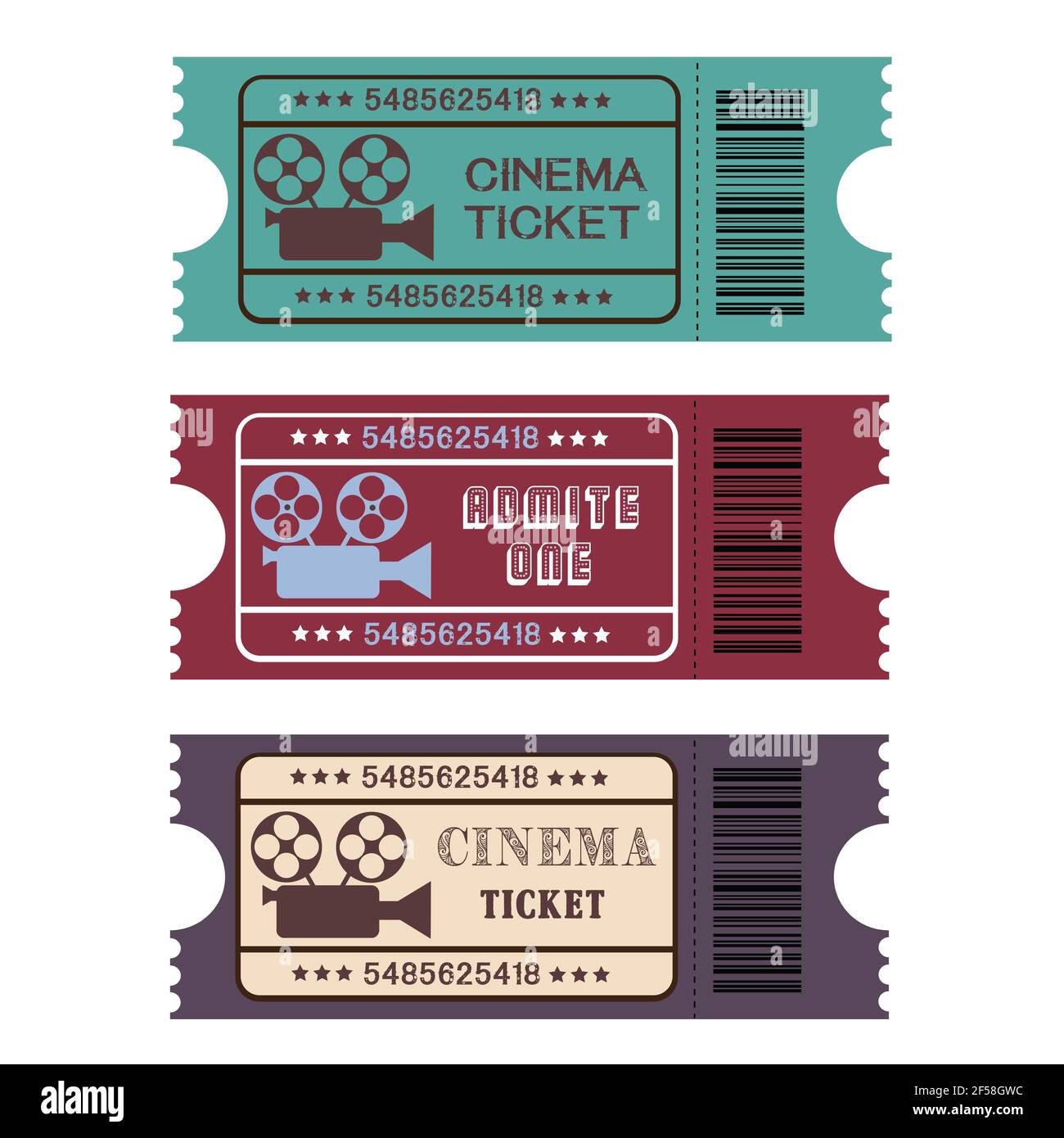 Design dei biglietti d'epoca. Set di modelli di biglietti per il cinema retrò. Foto Stock
