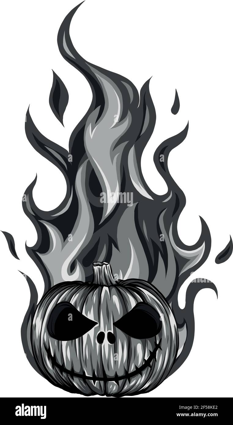 disegno di zucca in disegno di illustrazione del vettore di fuoco Illustrazione Vettoriale