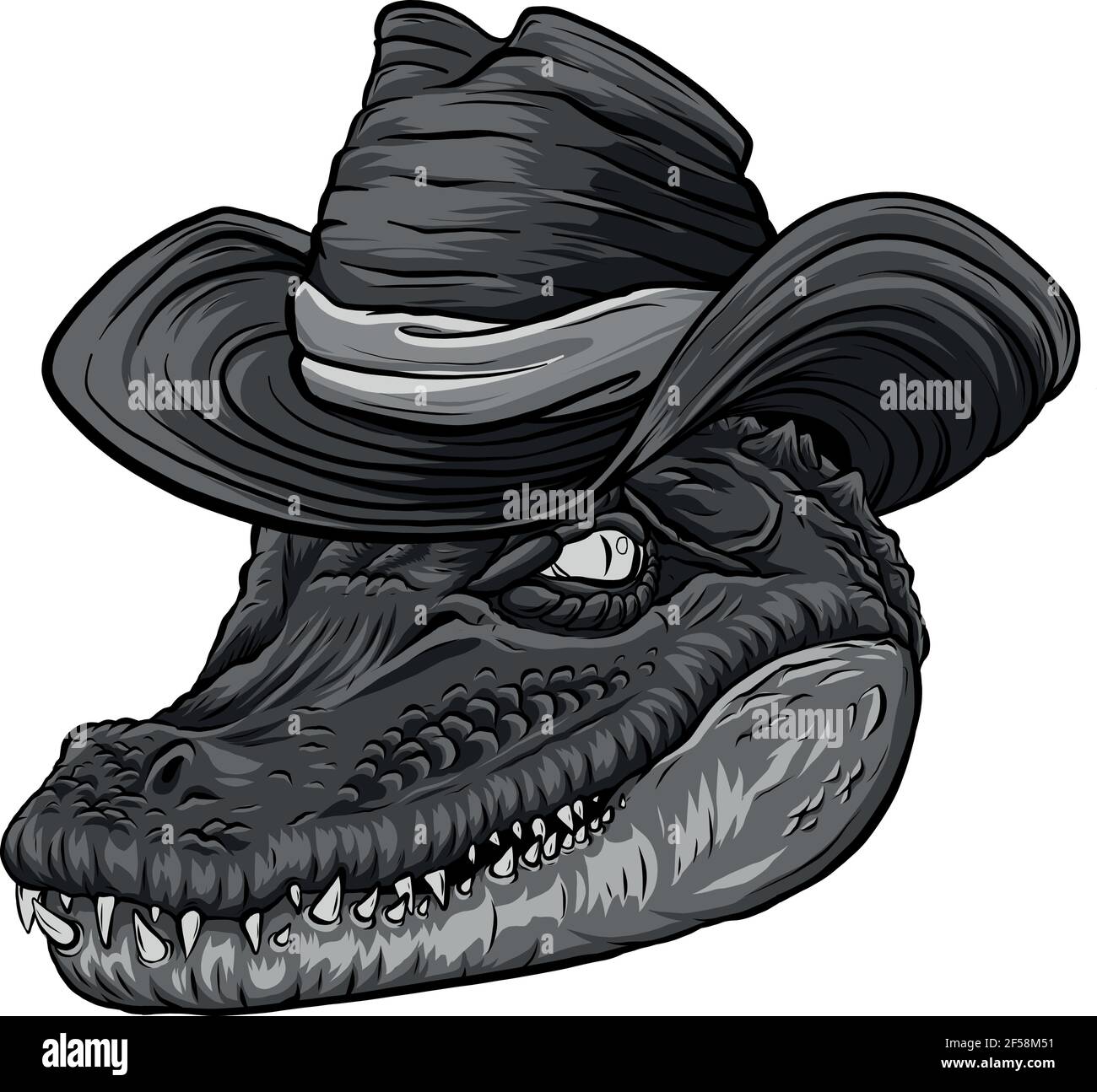 design di testa feroce a coccodrillo con cappello Illustrazione Vettoriale