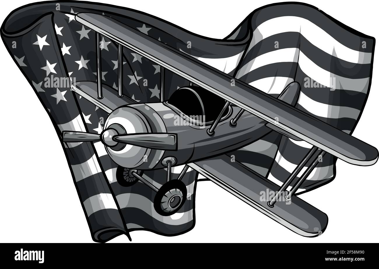 Disegno di aeroplano con vettore di bandiera di america Illustrazione Vettoriale