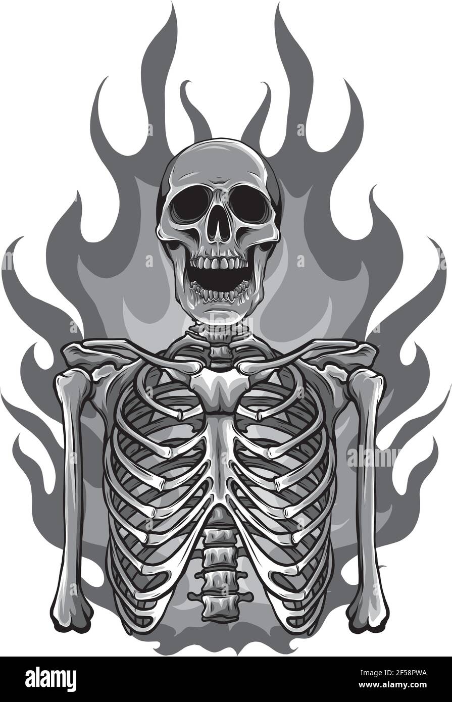 illustrazione vettoriale dello scheletro nel disegno di fiamma Illustrazione Vettoriale