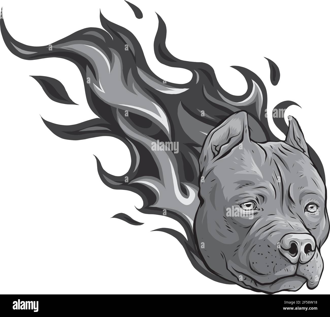 disegno della testa del pitbull del cane con vettore delle fiamme Illustrazione Vettoriale