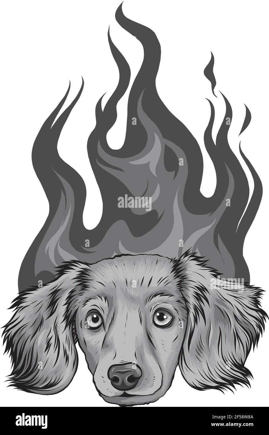 Disegno di cane cucciolo con ornamenti di fiamma illustrazione vettoriale Illustrazione Vettoriale