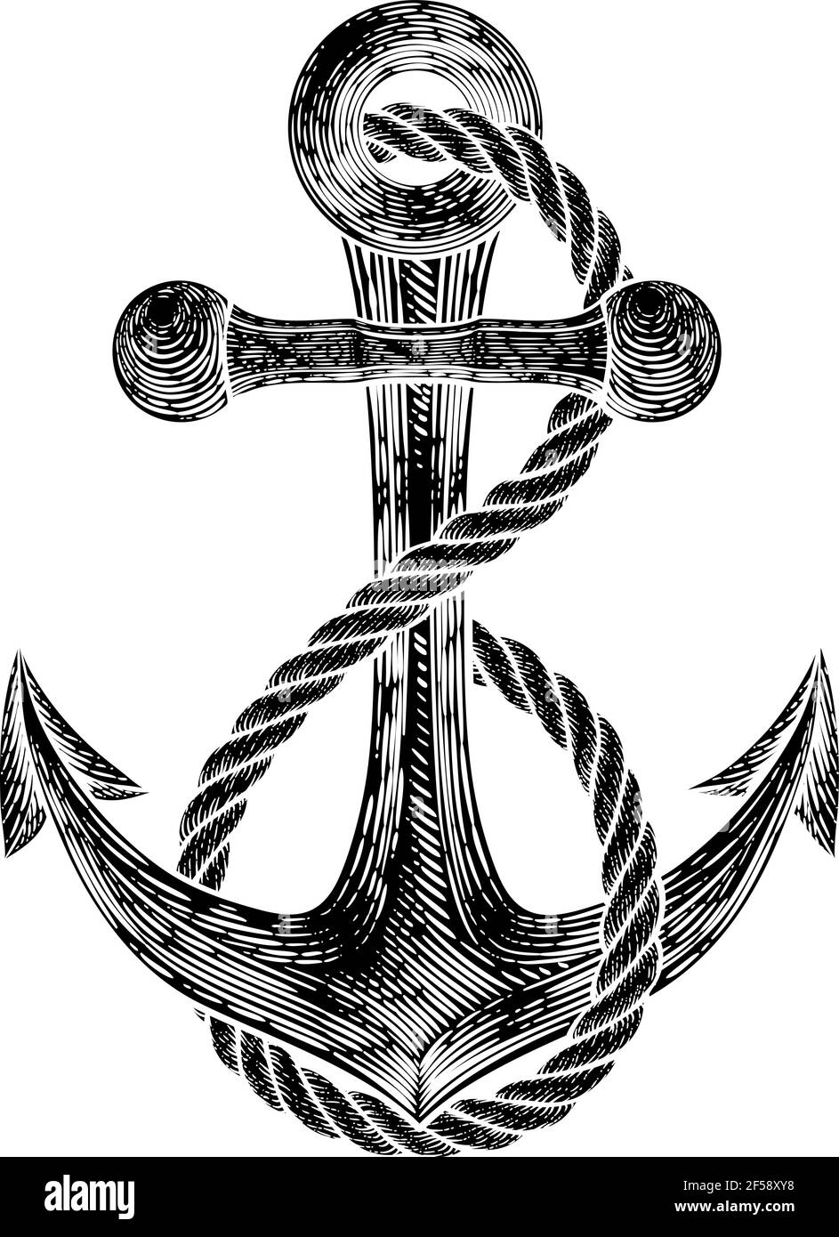 Elemento di ancoraggio dal battello o nave tatuaggio disegno Illustrazione Vettoriale