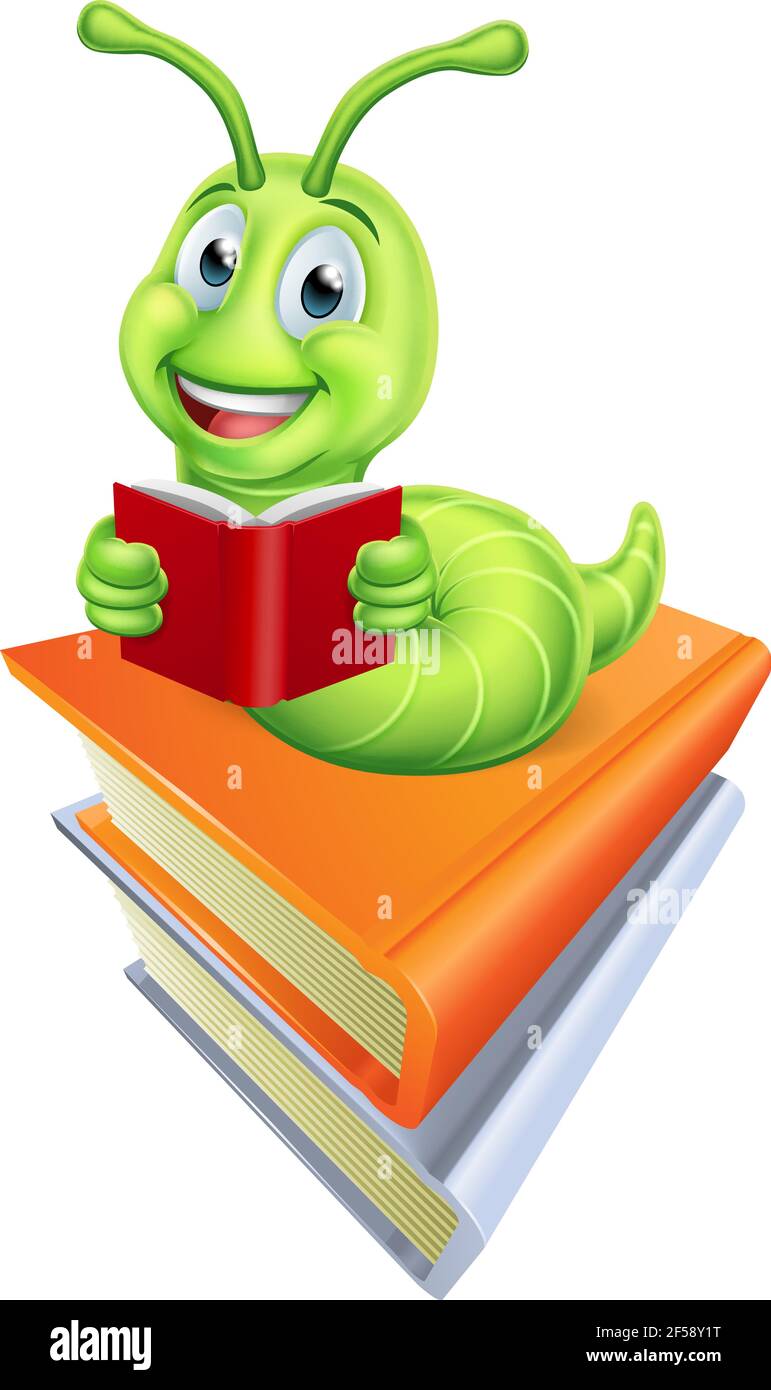 Leggere Caterpillar Bookworm sui libri Illustrazione Vettoriale