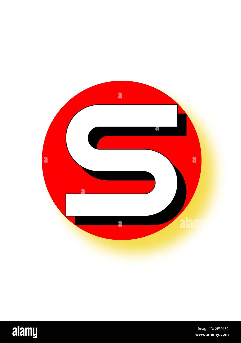 Illustrazione verticale di un logotipo con la lettera S su un cerchio rosso Foto Stock