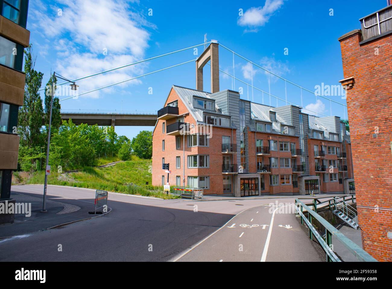 Zona residenziale vicino al ponte Alvsborgs nel quartiere Roda Sten Foto Stock