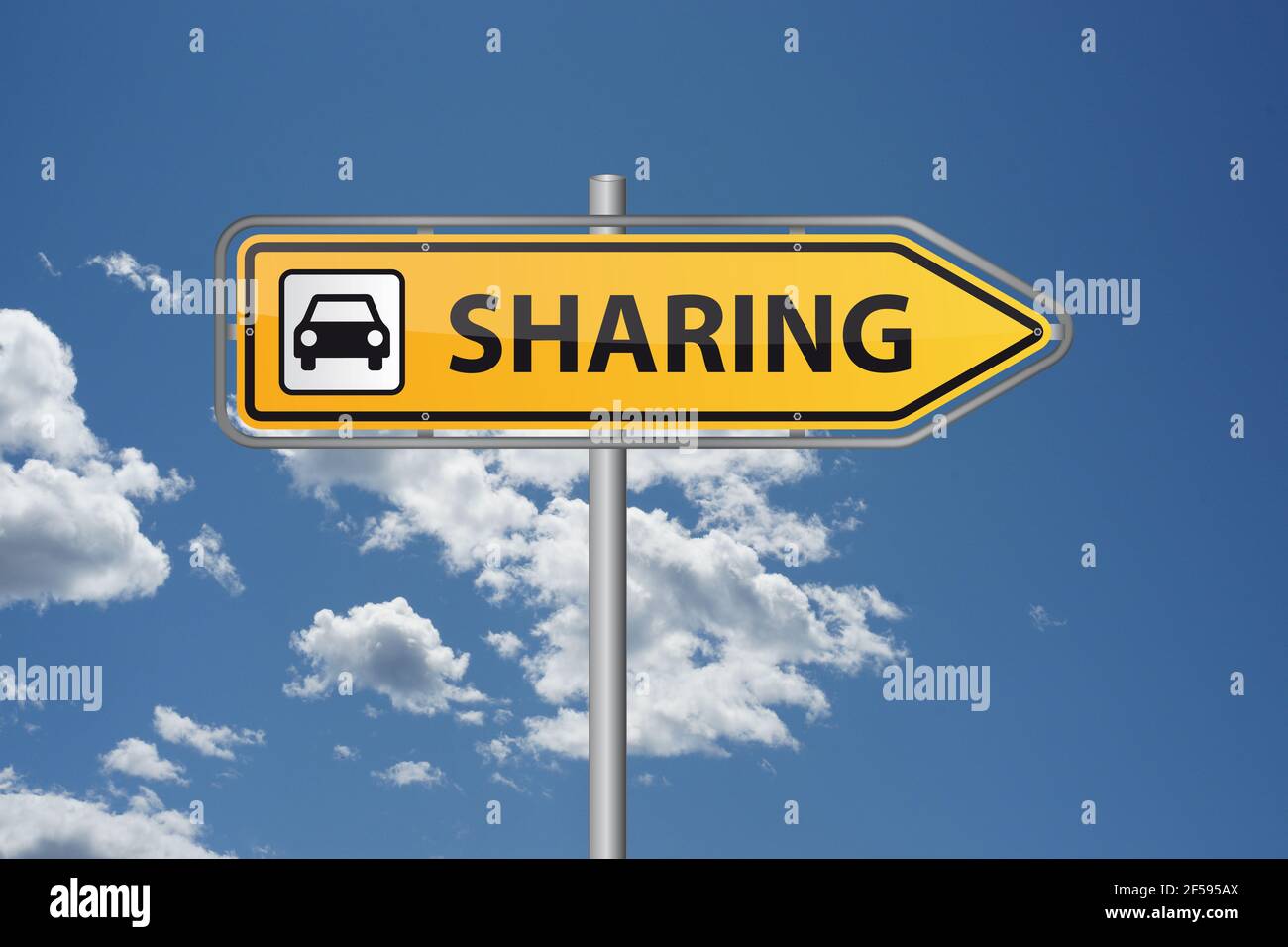 Freccia del cartello con l'icona auto per il noleggio di auto per il car sharing Foto Stock