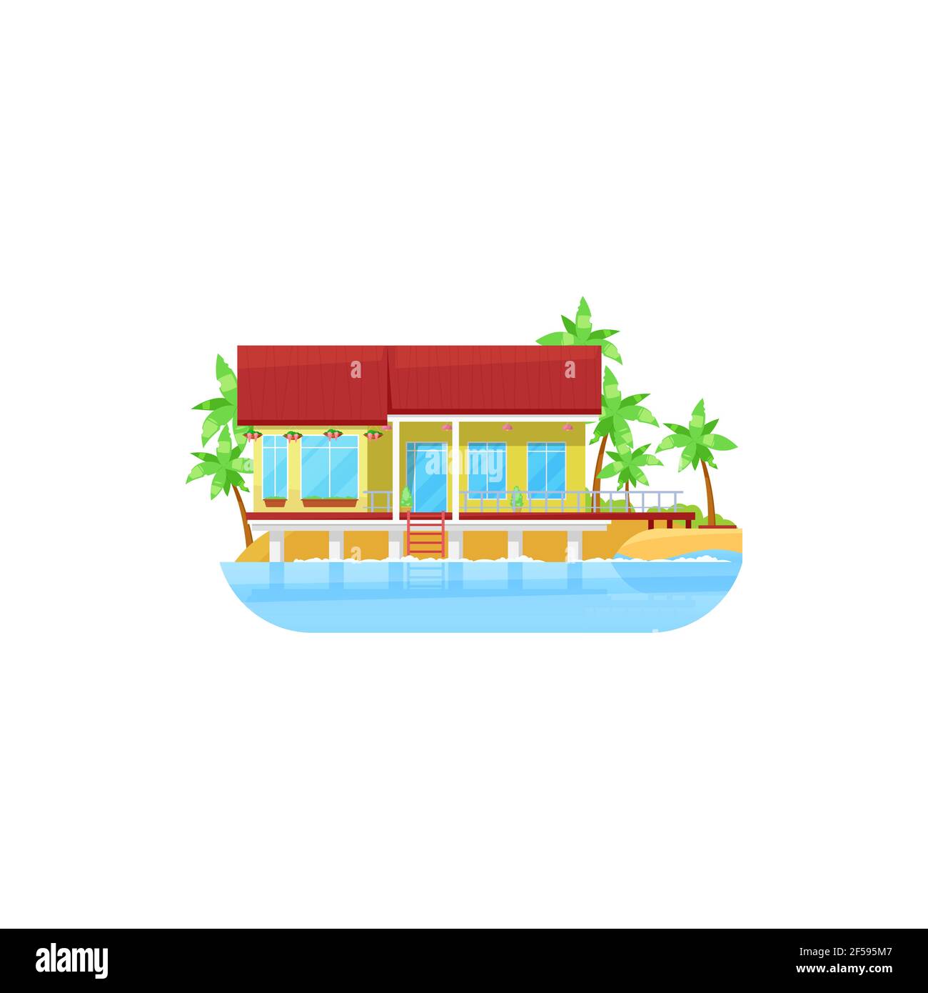Casa in acqua, bungalow mare, villa cottage spiaggia Illustrazione Vettoriale