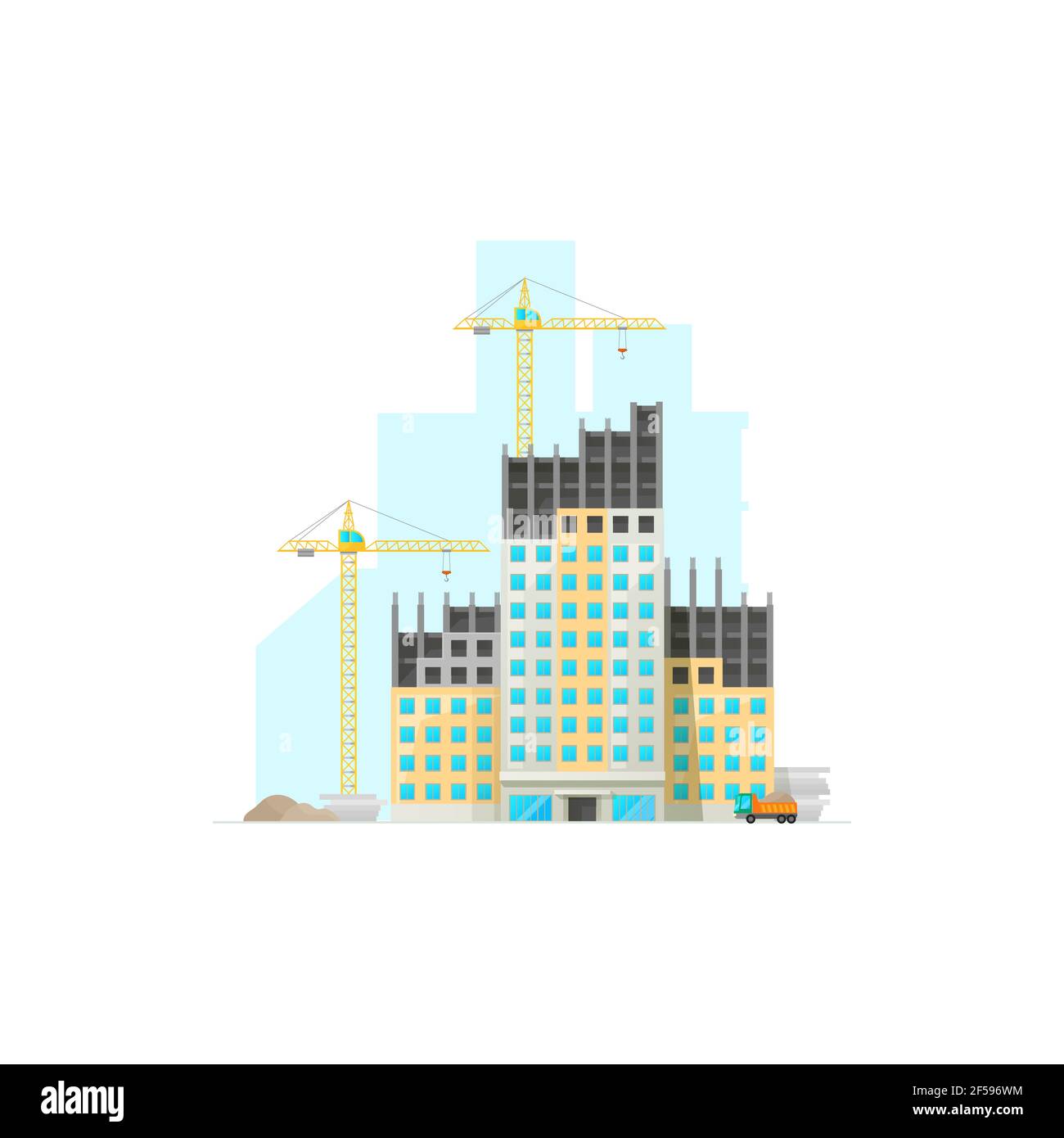 Costruzione urbana, cantiere, camion di sabbia Illustrazione Vettoriale