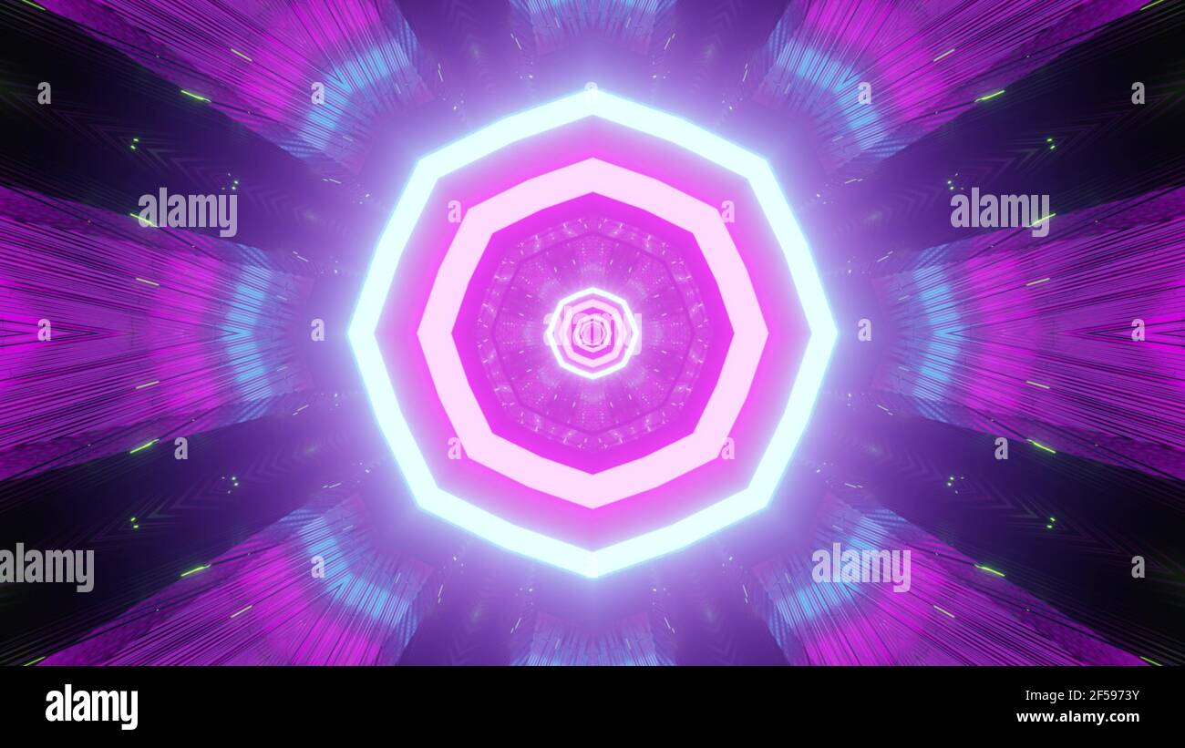 Illustrazione 3d geometrica del tunnel al neon in 4K UHD Foto Stock