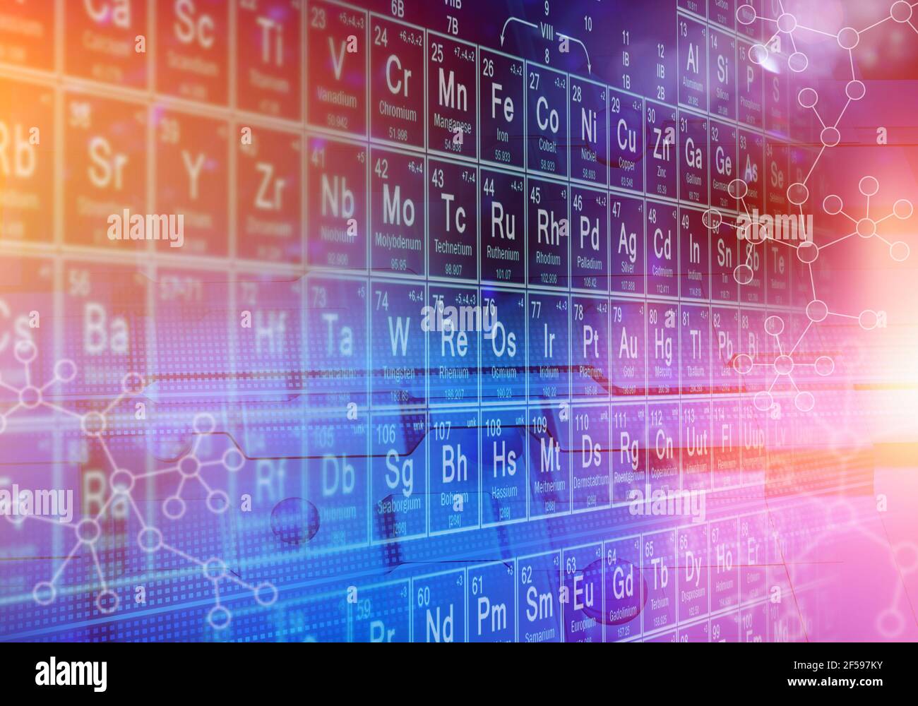 Tavola periodica degli elementi concetto scientifico di fisica astratta Foto Stock