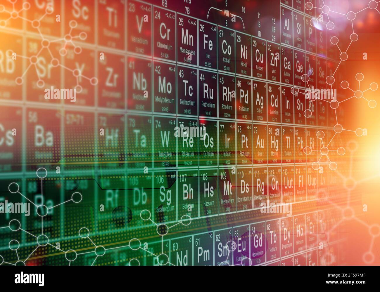 Tavola periodica degli elementi concetto scientifico di fisica astratta Foto Stock