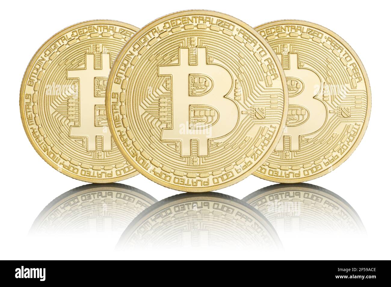 Bitcoin criptovaluta pagamento online pagare denaro digitale criptovaluta business finanze isolate su moneta bianca Foto Stock