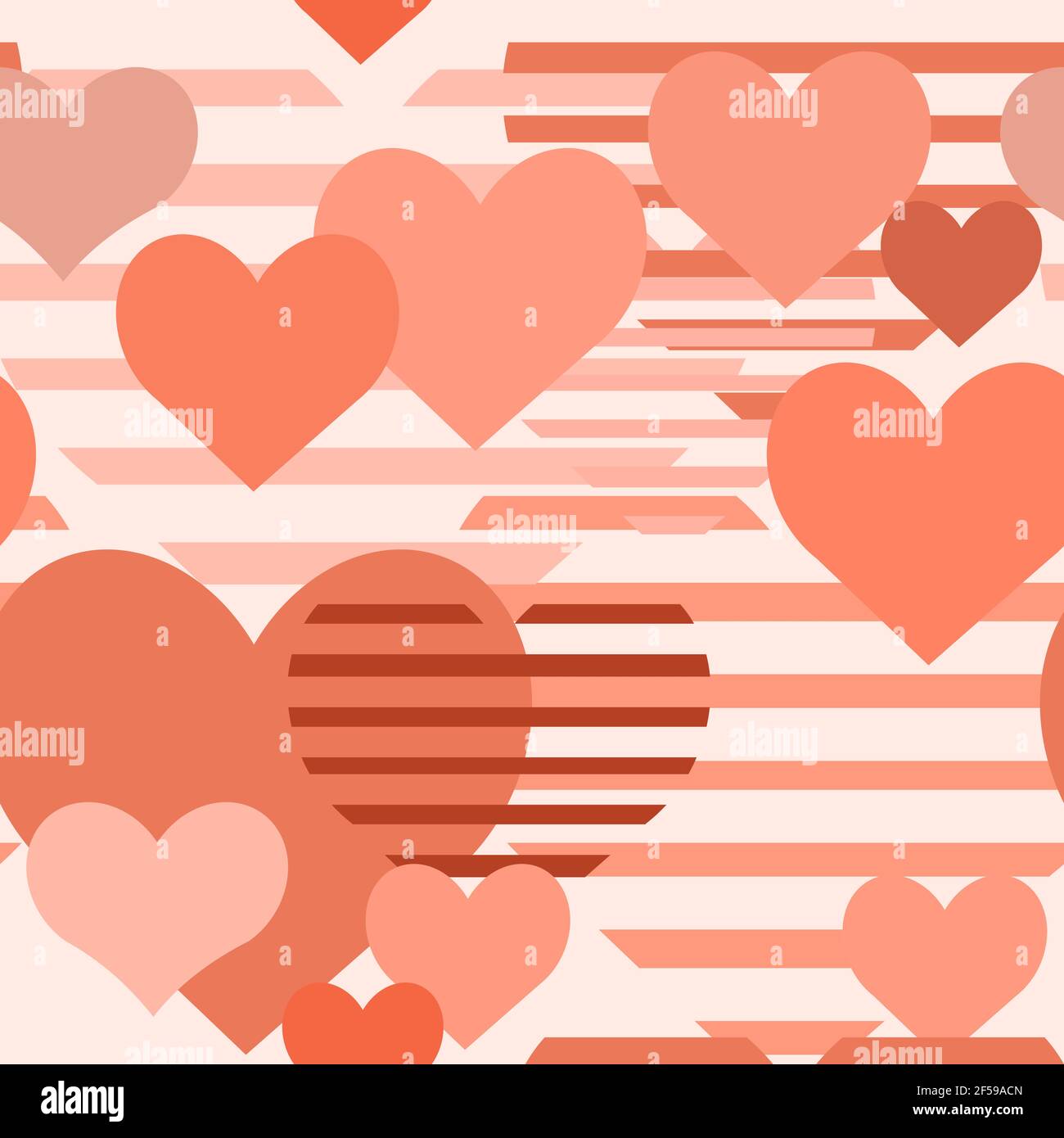 Un sacco di carino cuori rosa. Sfondo quadrato senza cuciture. Amore divertente. Stile piatto. Vettore. Illustrazione Vettoriale