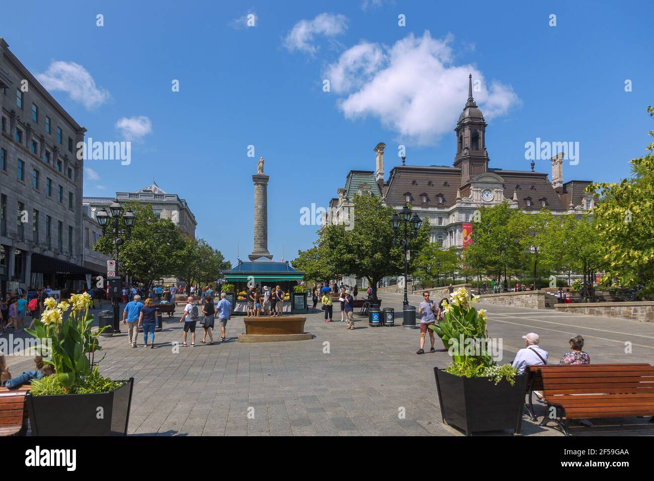 Geografia / viaggio, Canada, Montreal, Place Jacques-Cartier, monumento all'ammiraglio Nelson, Hôtel de Ville, diritti-aggiuntivi-spazio-informazioni-non-disponibile Foto Stock