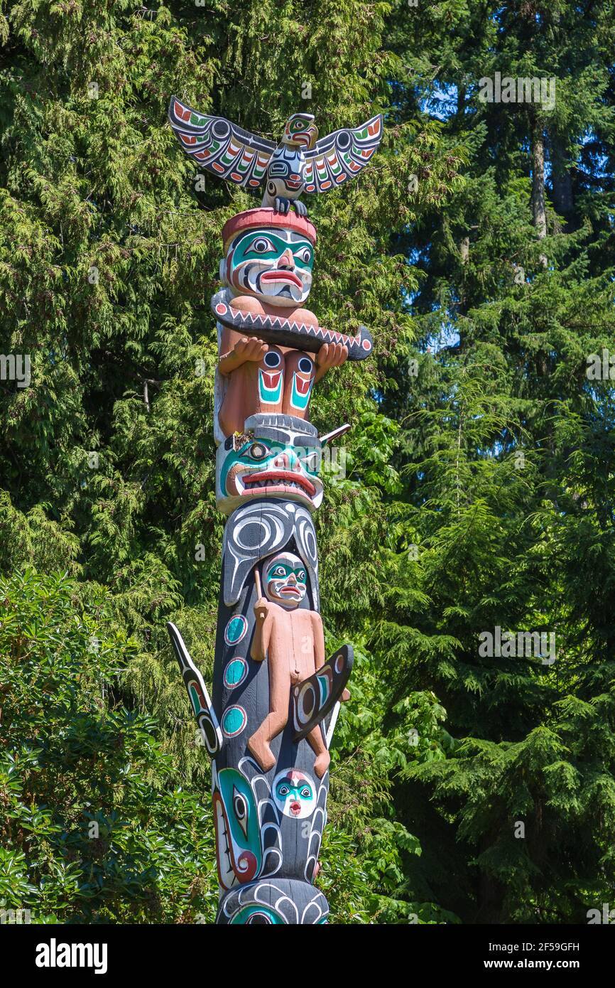 Geografia / viaggio, Canada, Vancouver, Stanley Park, totem pali, Informazioni-aggiuntive-diritti-liquidazione-non-disponibili Foto Stock