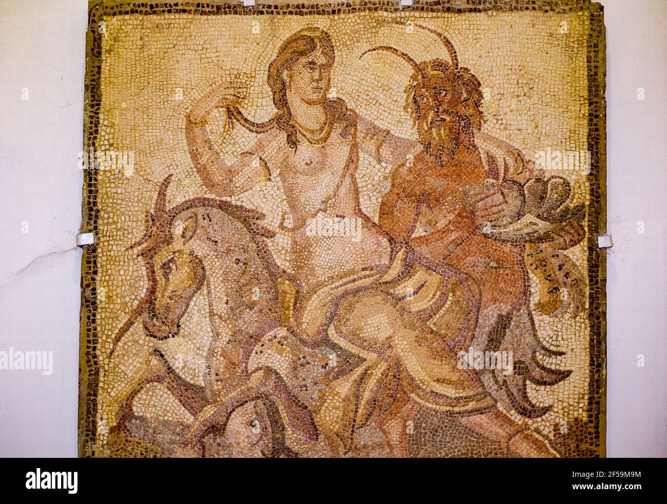 Rapimento dell'Europa da parte di Zeus sotto forma di toro, mosaico, Museo del Cirene, Libia Foto Stock