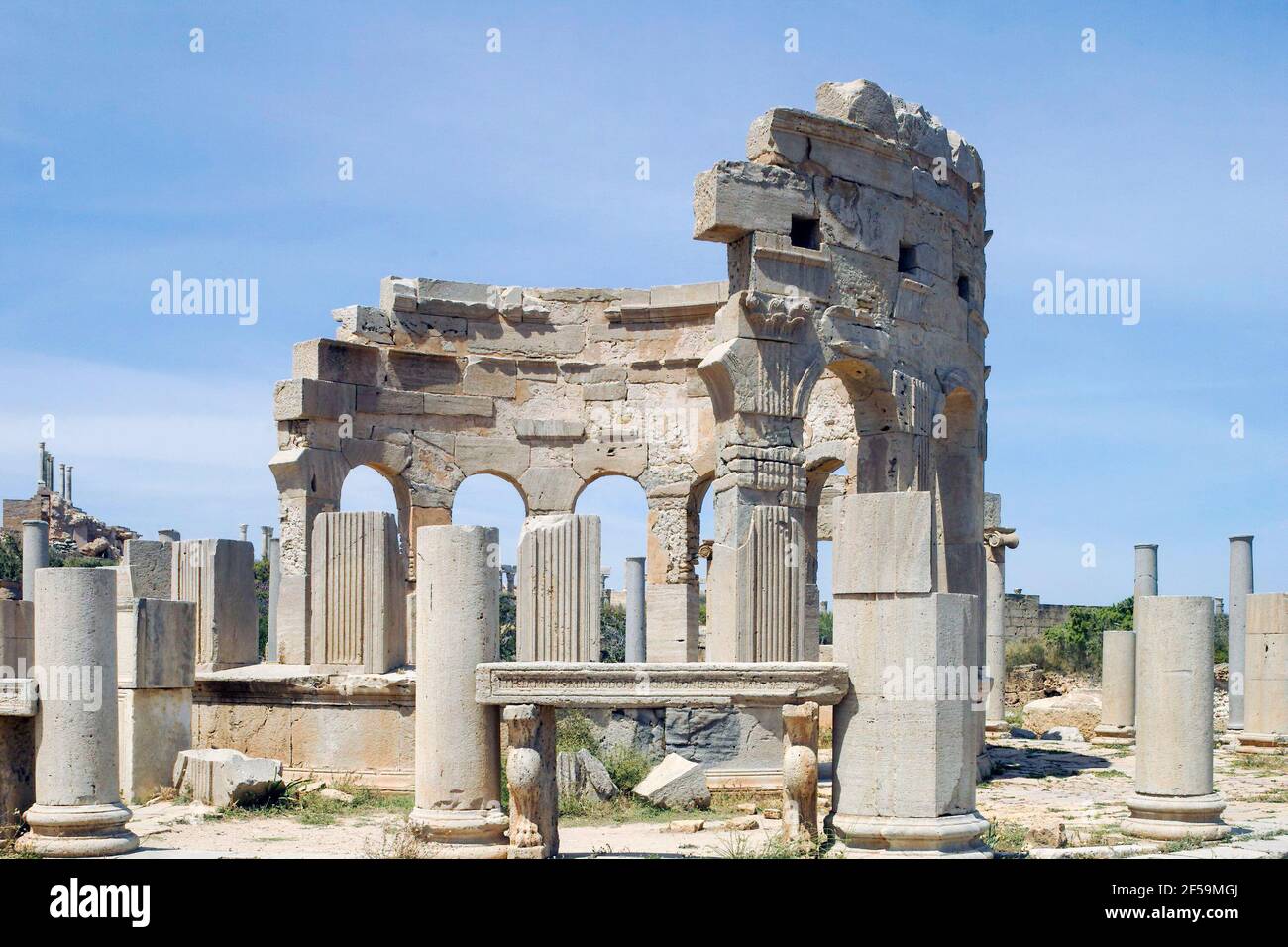 Market Place, Leptis Magna, Libia Foto Stock