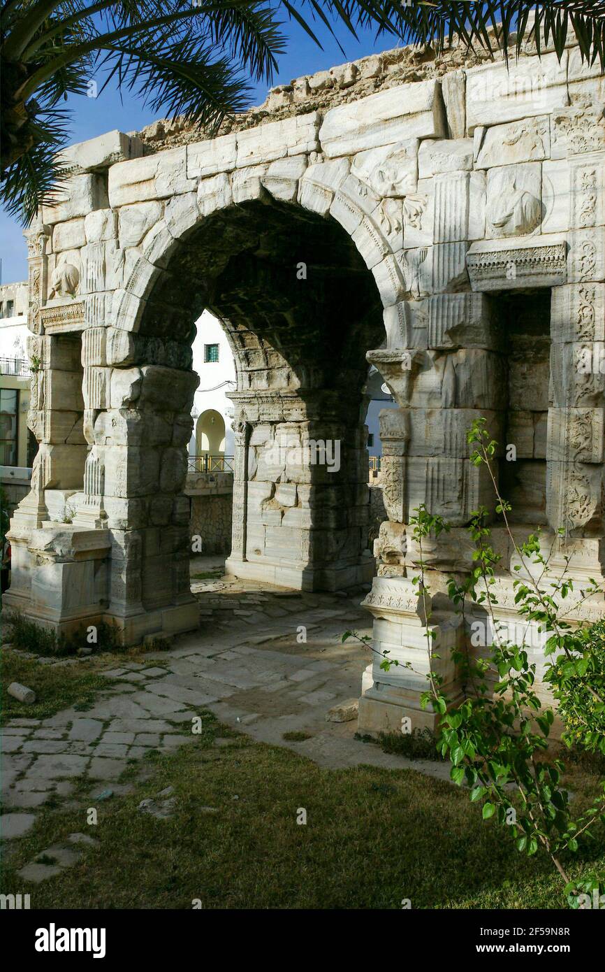 Marco Aurelio arco trionfale, Tripoli, Libia. Foto Stock