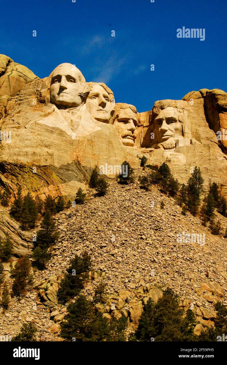 Monte Rushmore con detriti Foto Stock