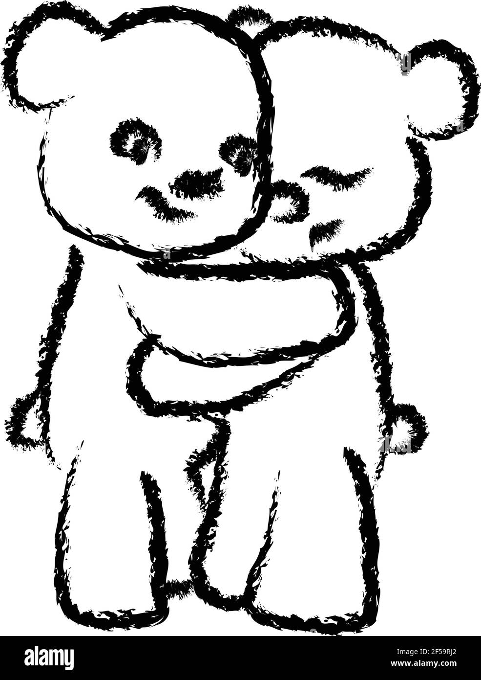 Teddy Bear Hug carino amorevole mano disegnato Amore San Valentino Innocent animazione autentica Arte Bambino Innocenzo Cartoon Illustrazione Vettoriale