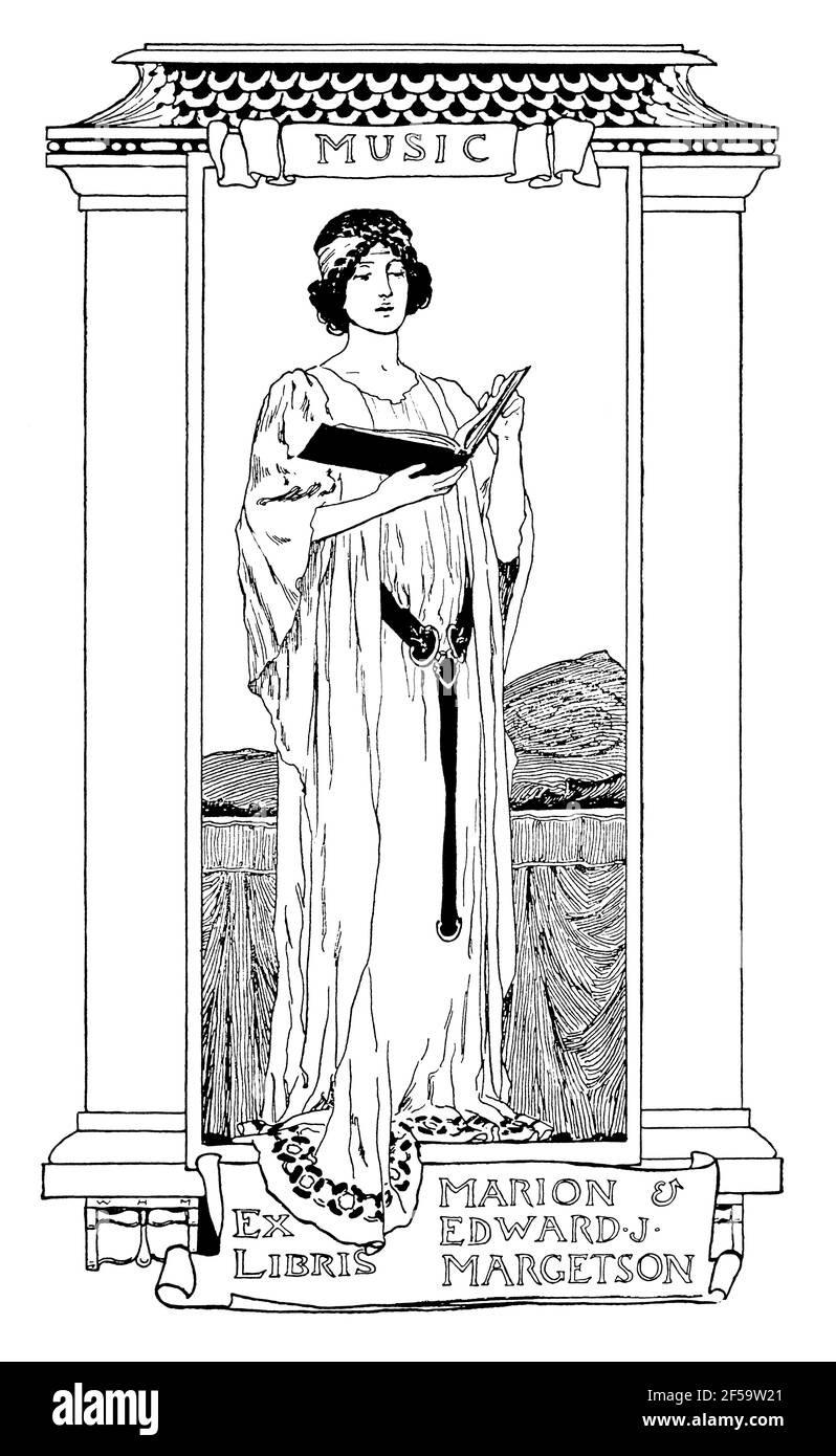 Libreria di motivi musicali per Marion ed Edward Margetson, disegnata dal pittore e illustratore William Henry Margetson Foto Stock