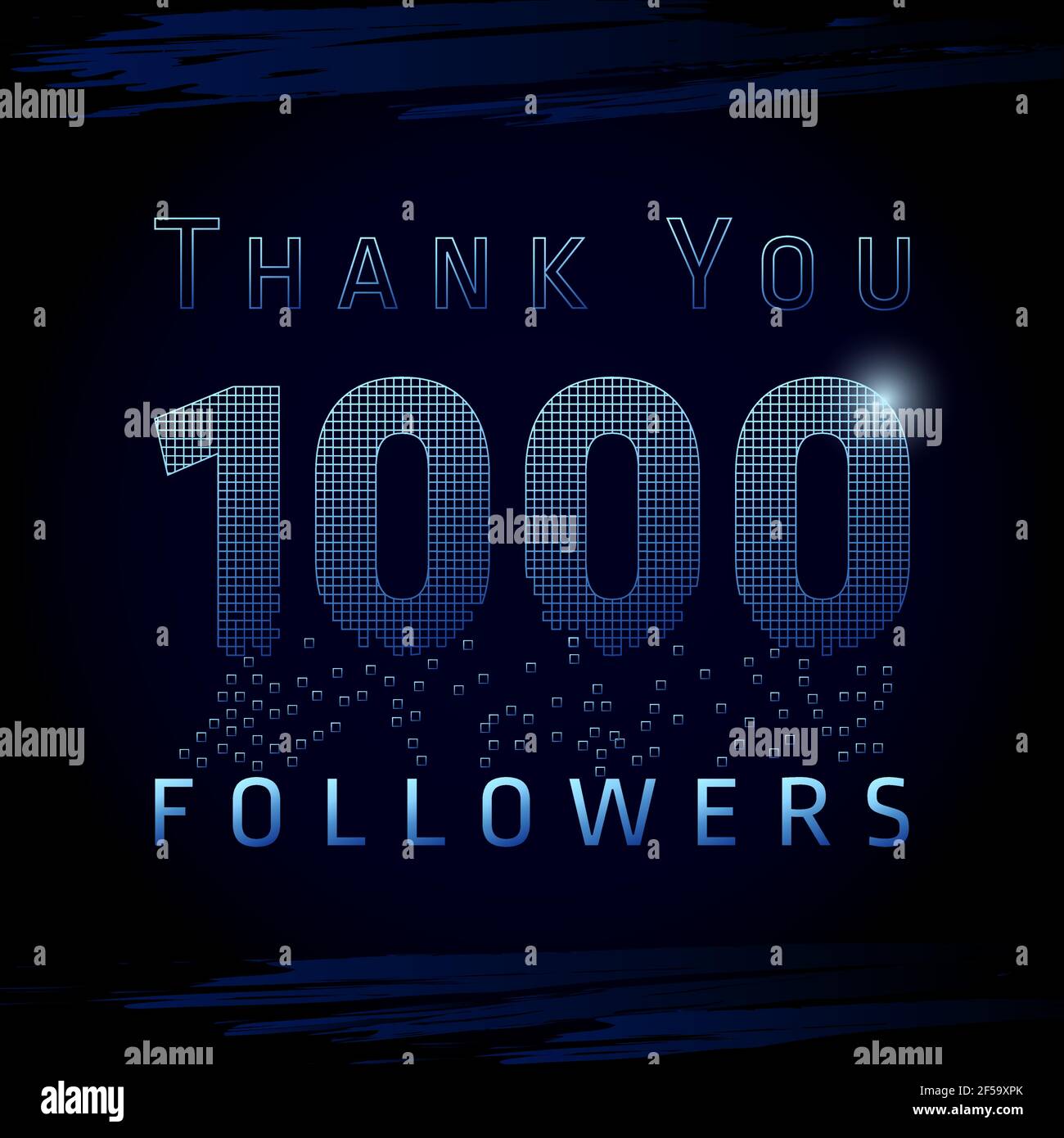 Grazie 1000 followers pixel numbers. Vettoriale congratulandosi con la carta colorata grazie per gli amici di rete, pixel brillanti. Mille piace il cel astratto Illustrazione Vettoriale