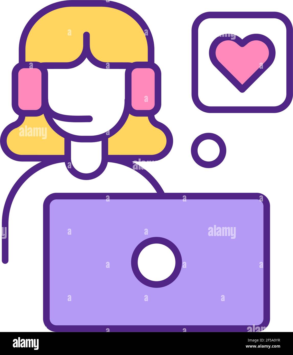 Donna innamorata di uomo da internet app RGB icona colore. Illustrazione Vettoriale