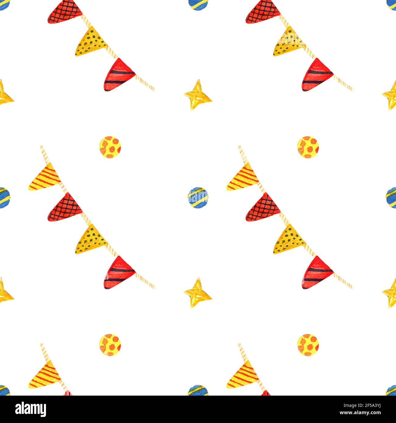 motivo senza cuciture acquerello con bandiere e confetti Foto Stock
