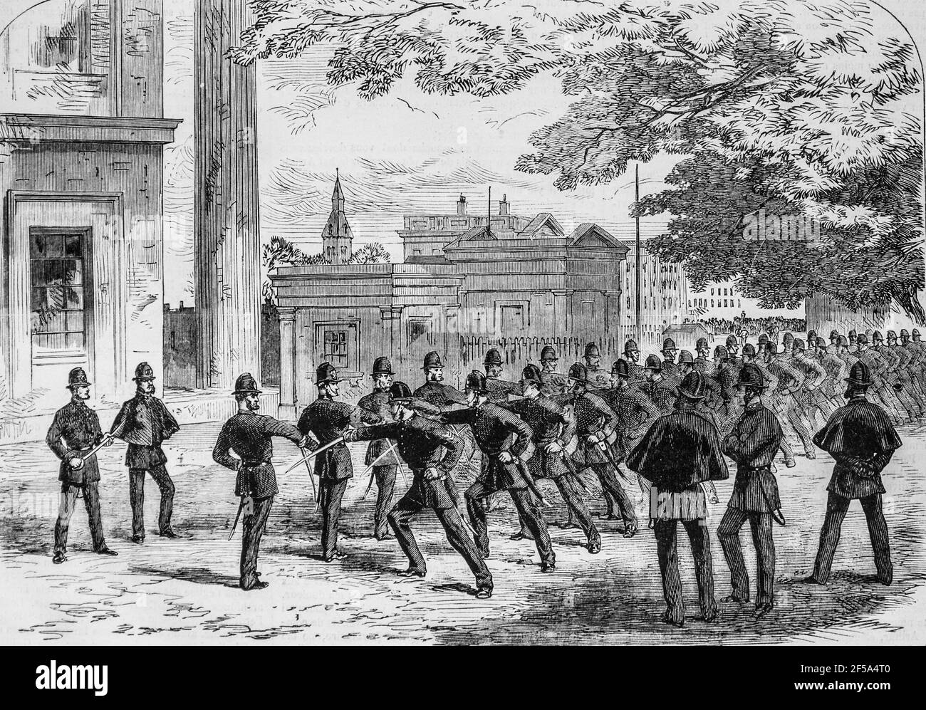 lles policemen de londres s'exercent au maniement du saber, 'univers illustre,editeur michel levy 1868 Foto Stock